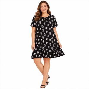 Mud Pie Dress Womens Large Black Polka Dot Short Sleeve Ruffle Hem Swing Trapeze